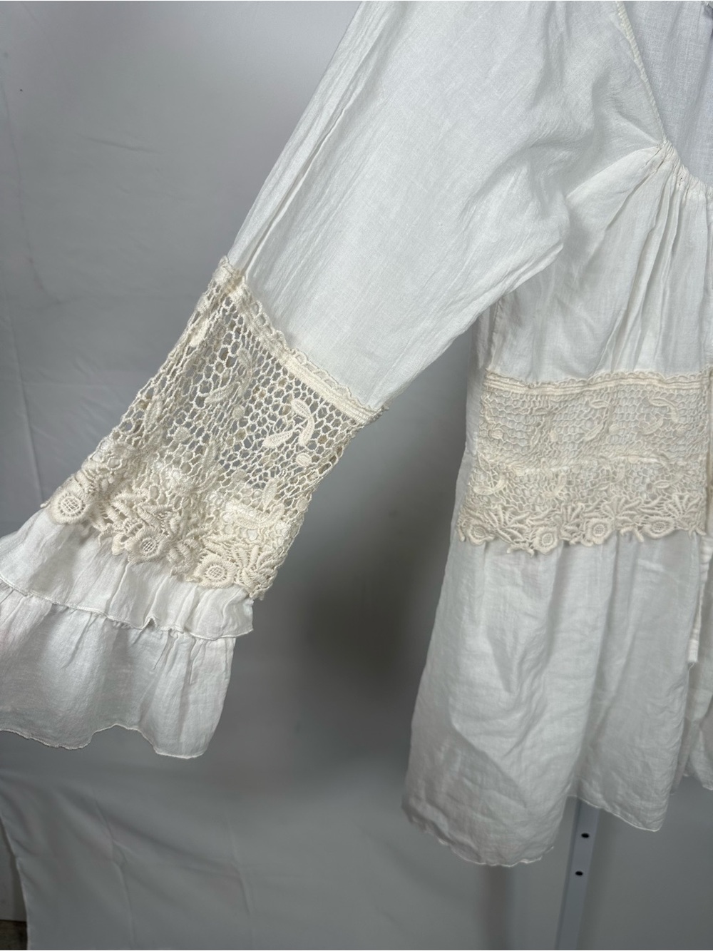 Women’s White Mini Dress with Cream Lace Trim - Picture 3 of 7